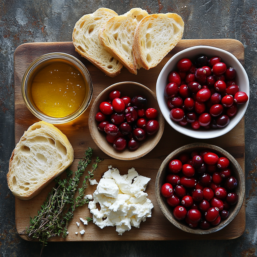 Roasted Cranberry and Goat Cheese Crostini ingredients