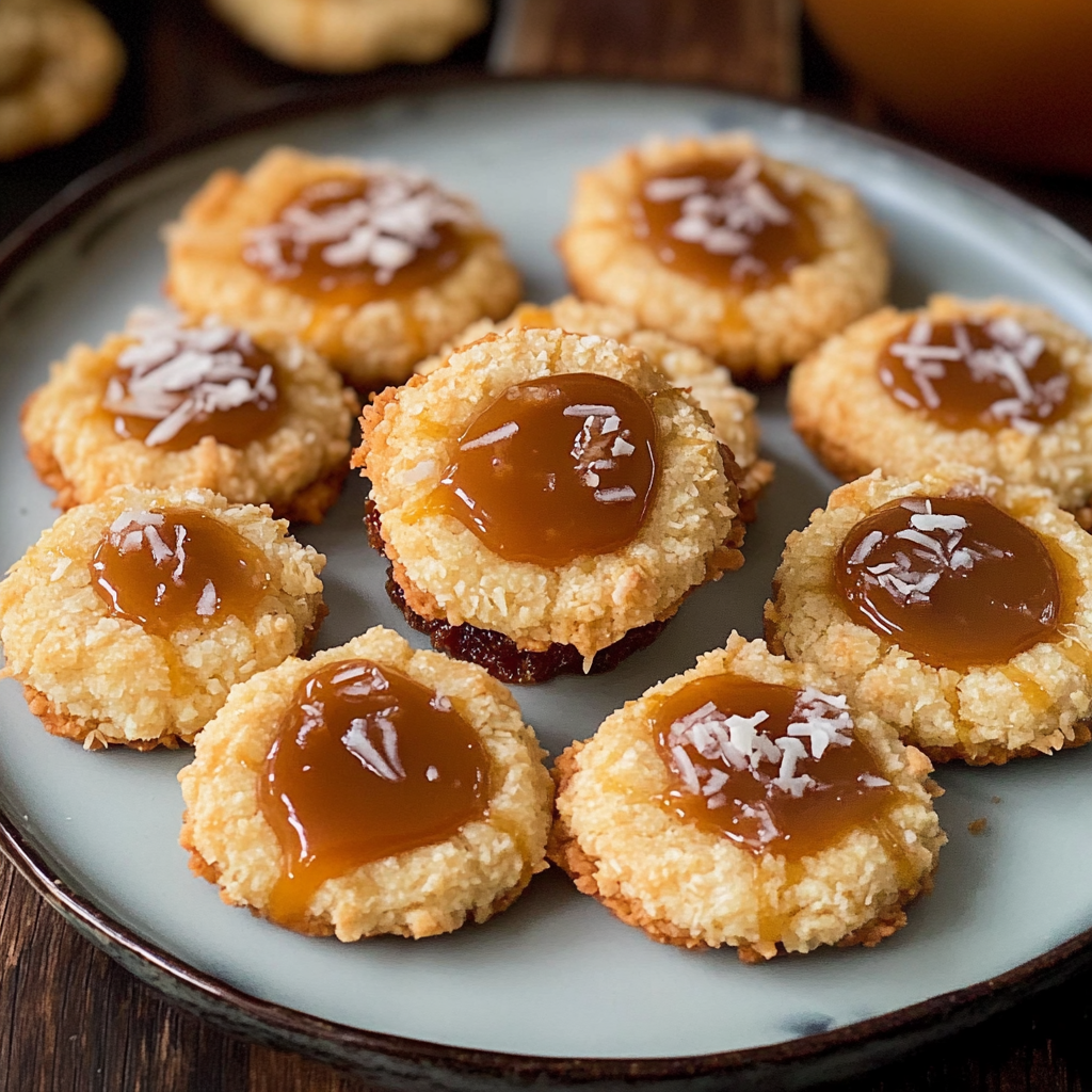 Salted Caramel Coconut Thumbprint Cookies