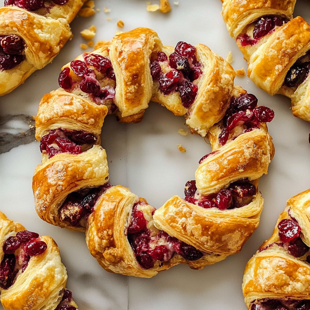 Cranberry-Feta Puff Pastry Wreaths
