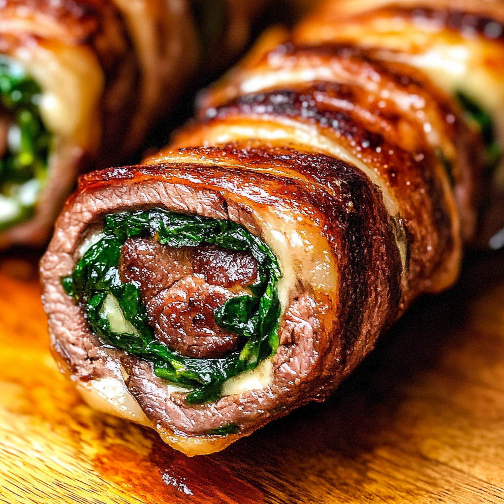 Flank Steak Pinwheels Stuffed with Spinach
