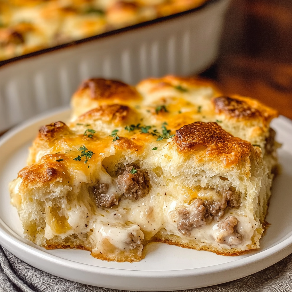 Beef Biscuits & Gravy Casserole