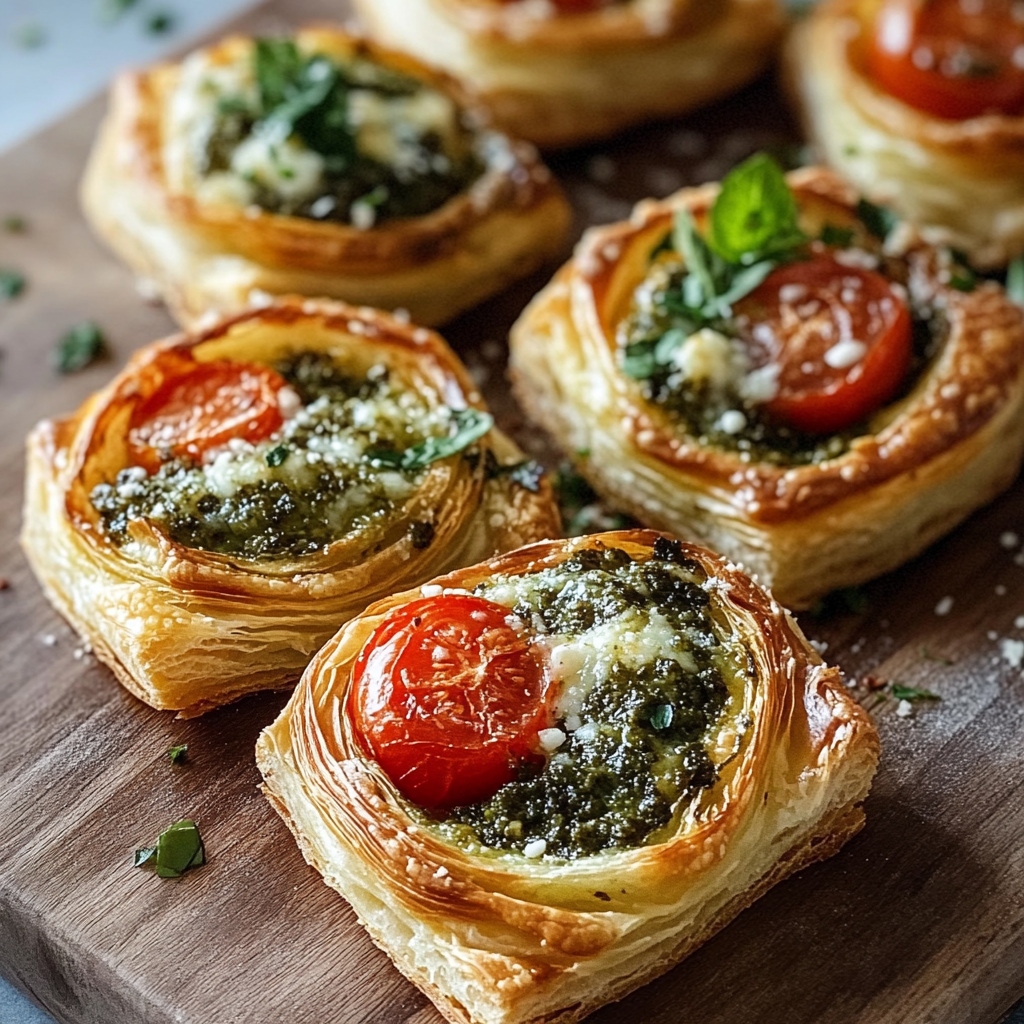 Caprese Pesto Puff Pastry Bites
