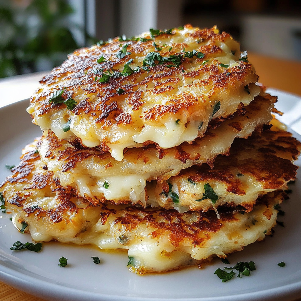 Cheesy Potato Pancakes with Chicken & Mozzarella