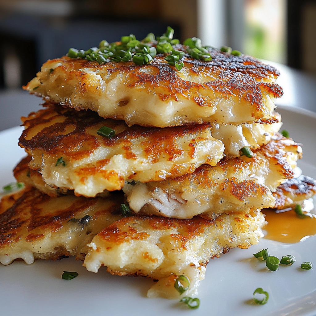 Cheesy Potato Pancakes with Chicken & Mozzarella