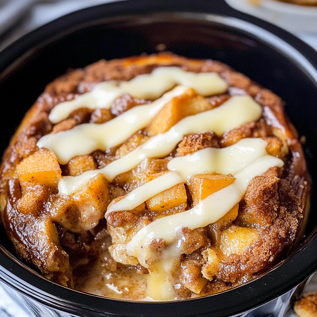 Crockpot Apple Pie Cinnamon Roll Casserole