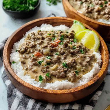 Ground Beef Stroganoff with Rice