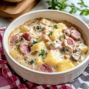 Ham and Potato Casserole with Cream of Mushroom Soup