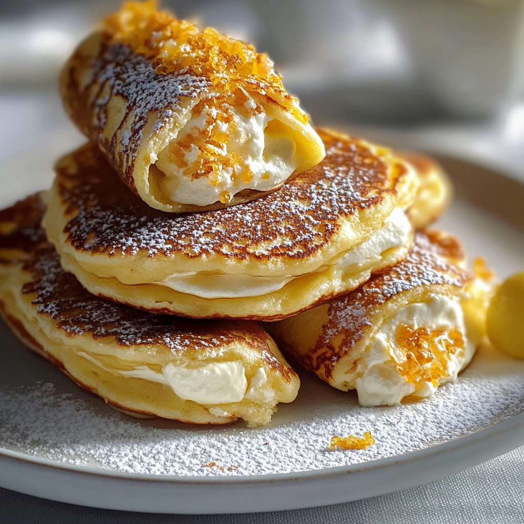 Lemon Cream Cheese Stuffed Pancake Rolls