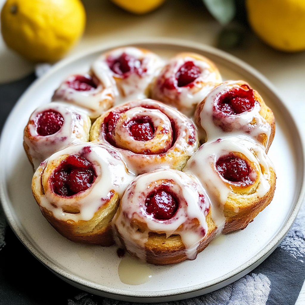 Raspberry Cinnamon Rolls with Lemon Glaze