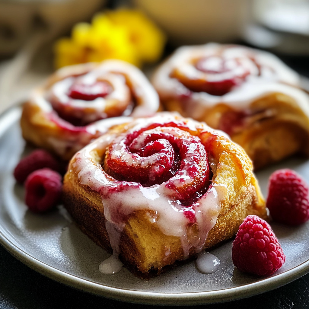 Raspberry Cinnamon Rolls with Lemon Glaze