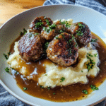 Salisbury Steak Meatballs with Garlic Herb Mashed Potatoes