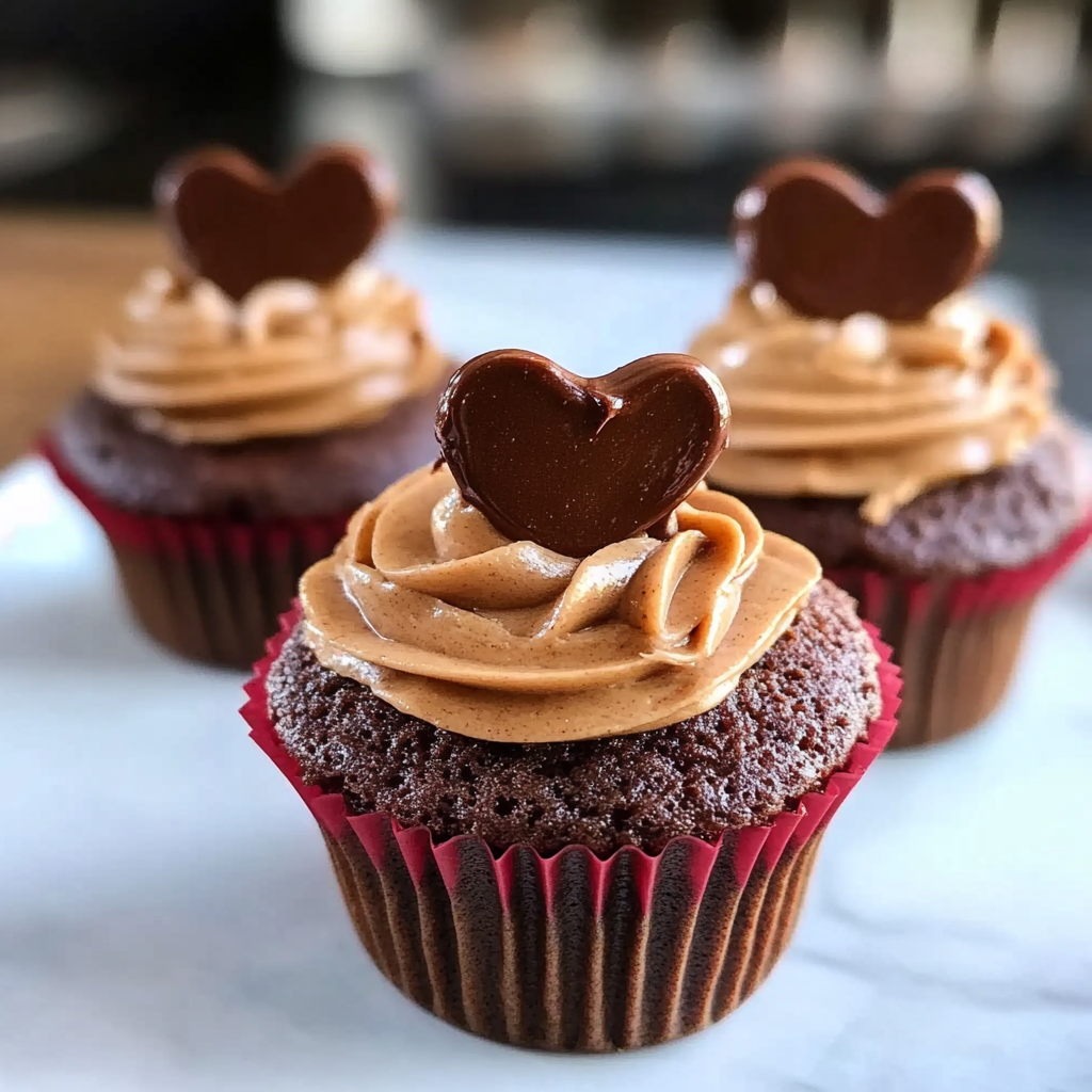 Valentine Brownie Cupcakes with Peanut Butter