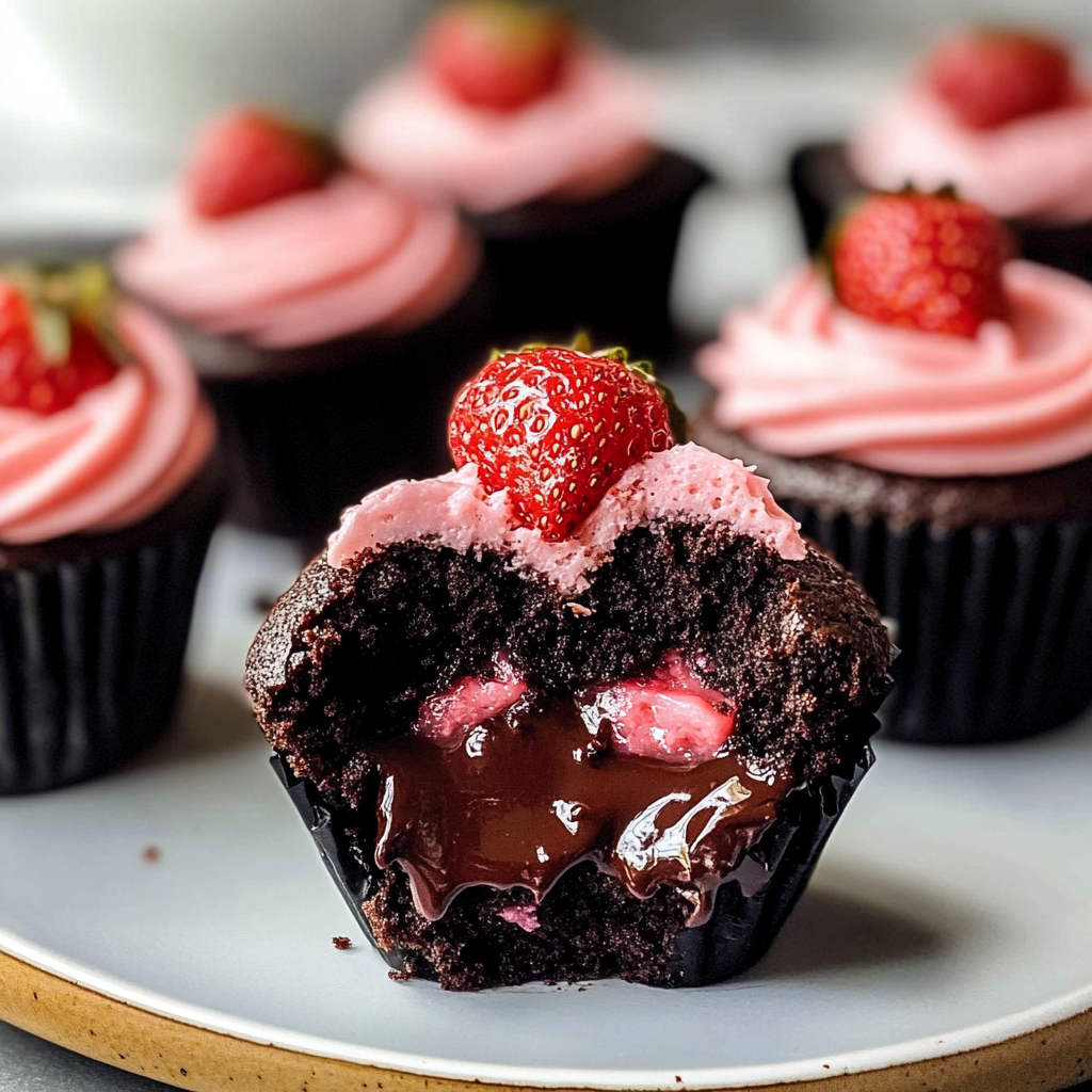 Valentine Chocolate Covered Strawberry Cupcakes