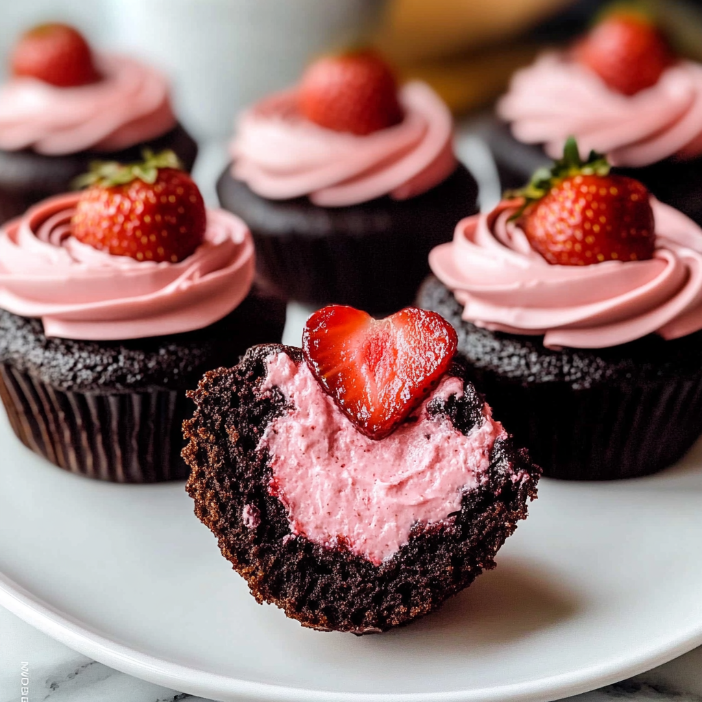 Valentine Chocolate Covered Strawberry Cupcakes