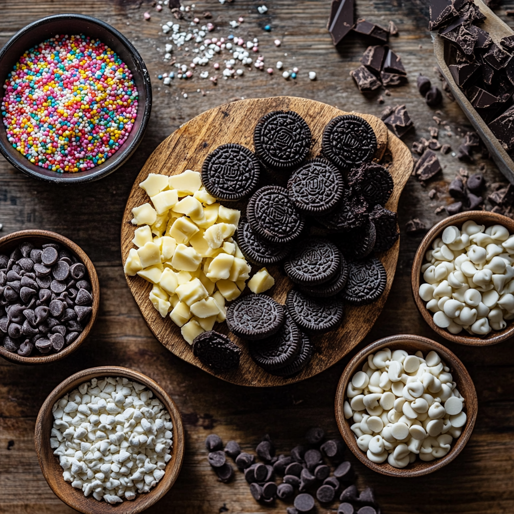 Valentine’s Day Oreo Cookie Bark ingredients