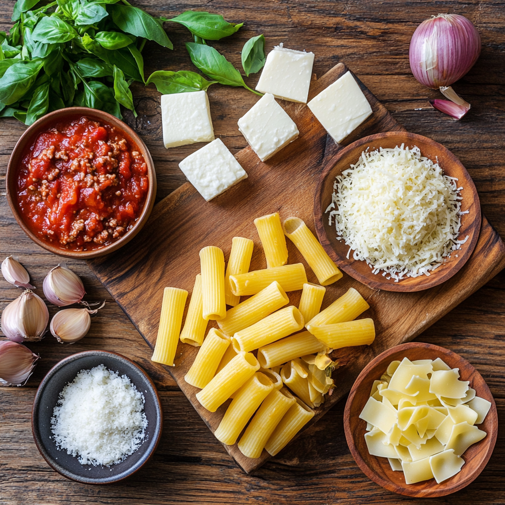 Baked Rigatoni with Ground Beef ingredients