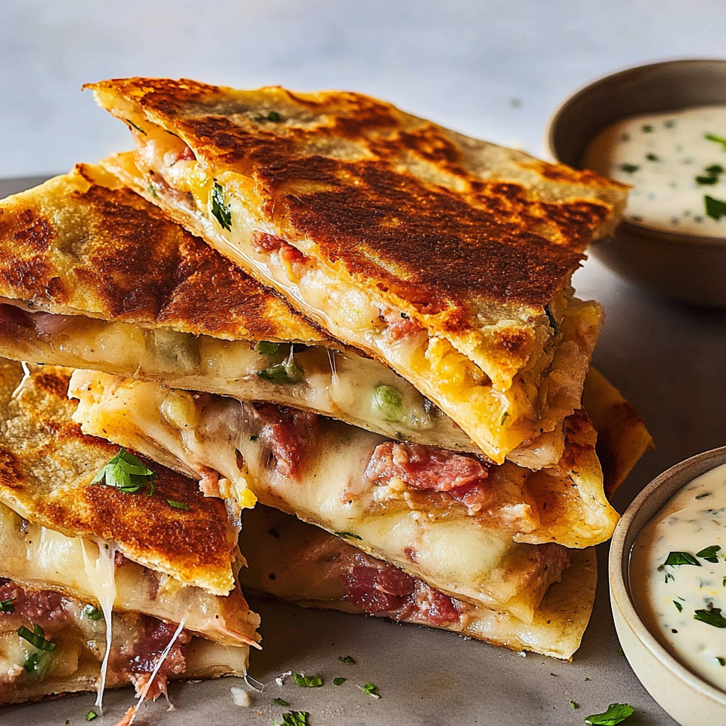 Corned Beef & Cabbage Cheese Quesadillas
