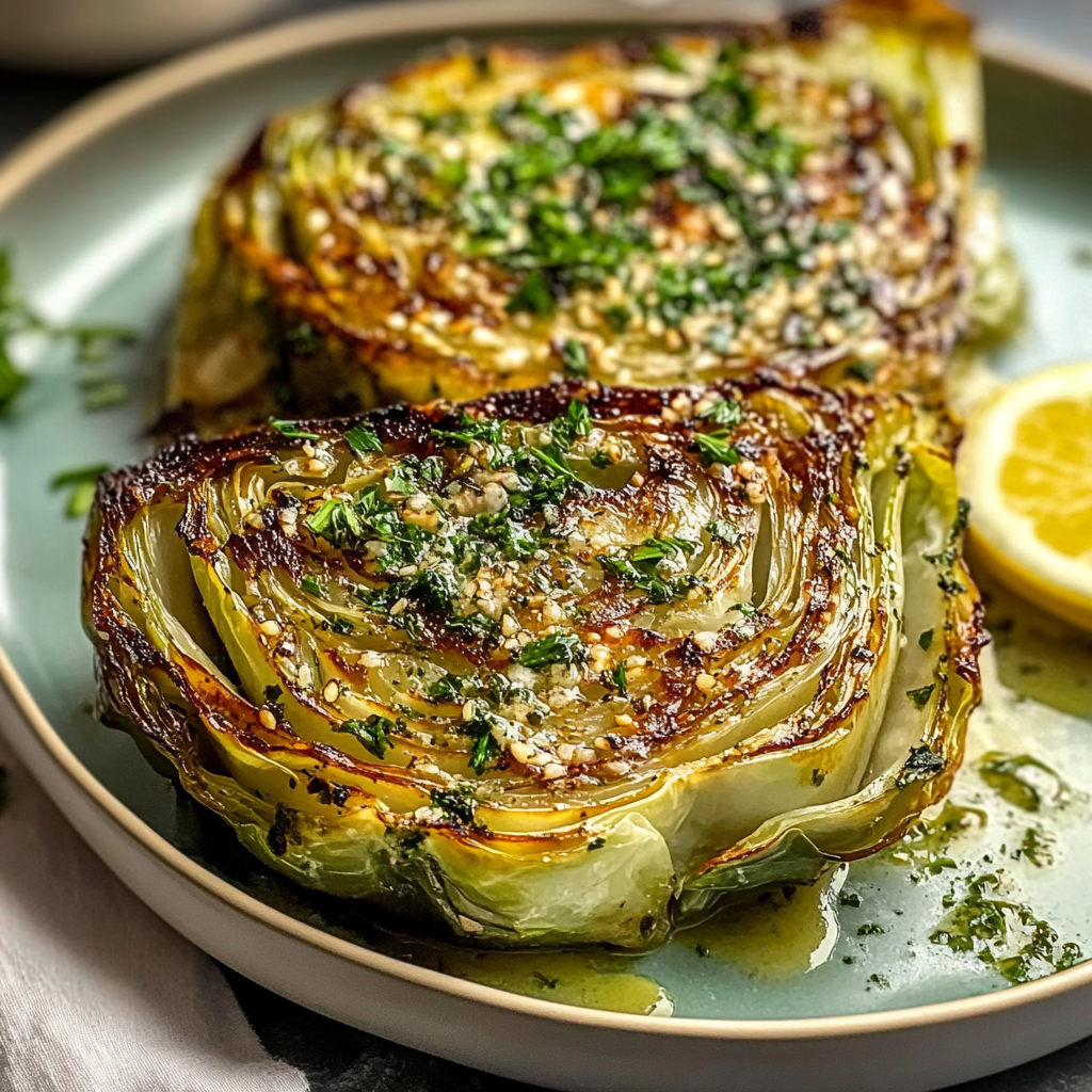 Garlic Cabbage Steaks with Herb Butter