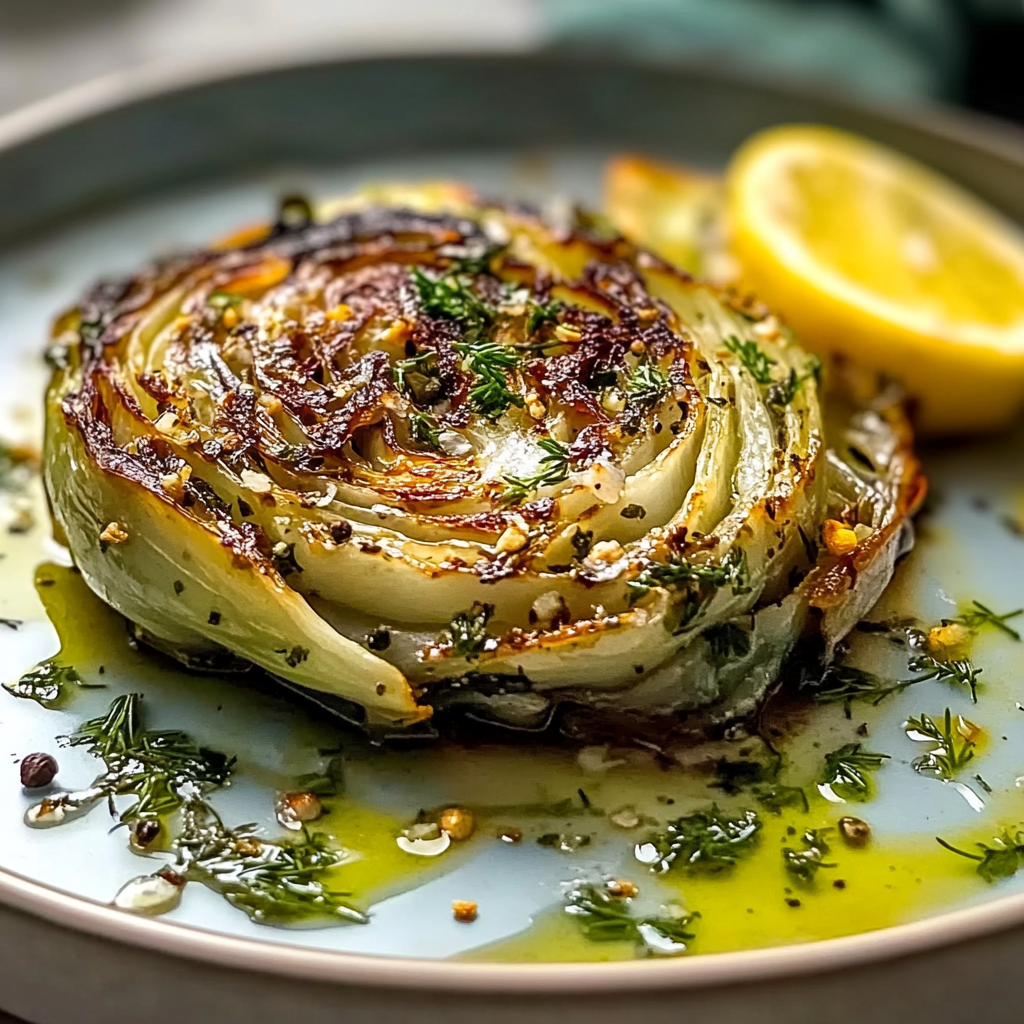 Garlic Cabbage Steaks with Herb Butter