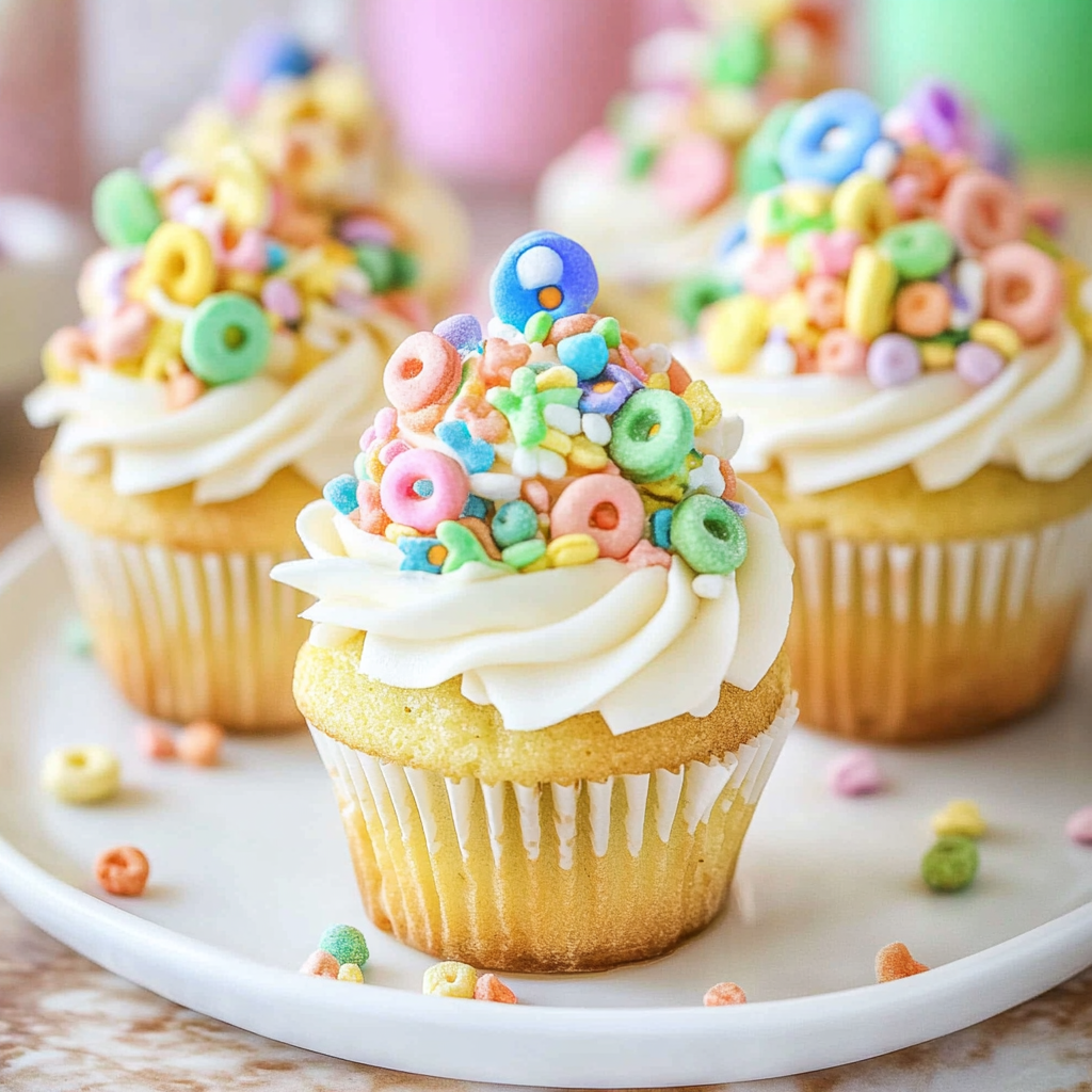 Lucky Charms Cereal Milk Confetti Cupcakes