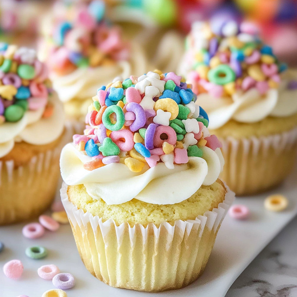 Lucky Charms Cereal Milk Confetti Cupcakes
