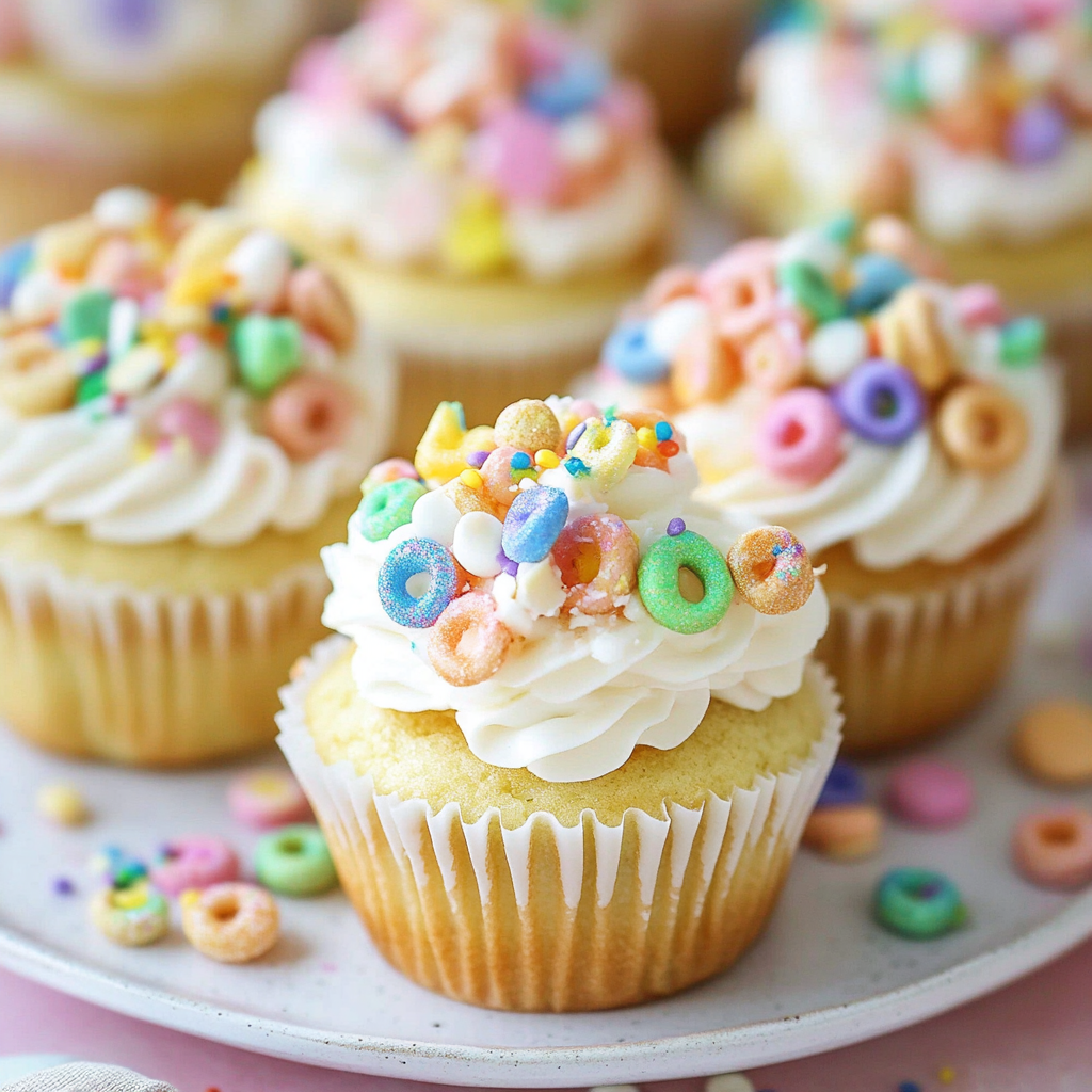Lucky Charms Cereal Milk Confetti Cupcakes