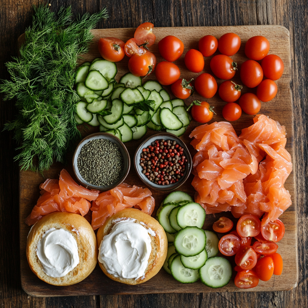 Smoked Salmon Bagel Board ingredients