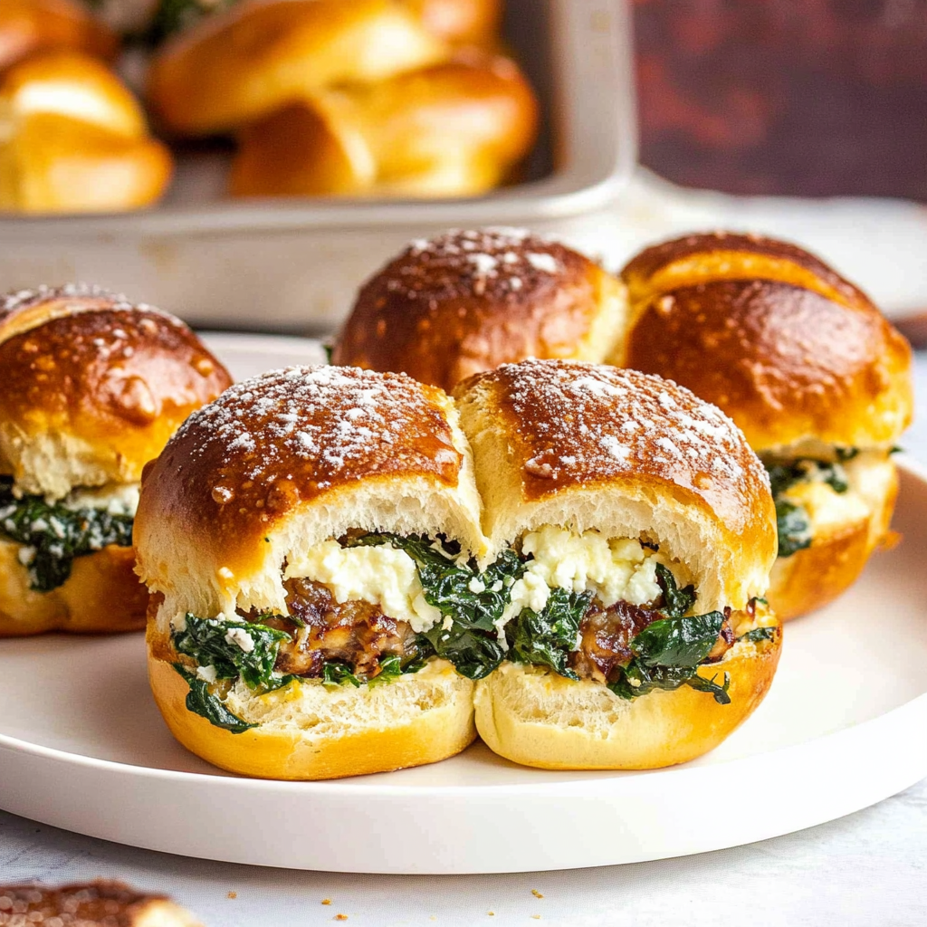 Spinach Feta Pretzel Sliders