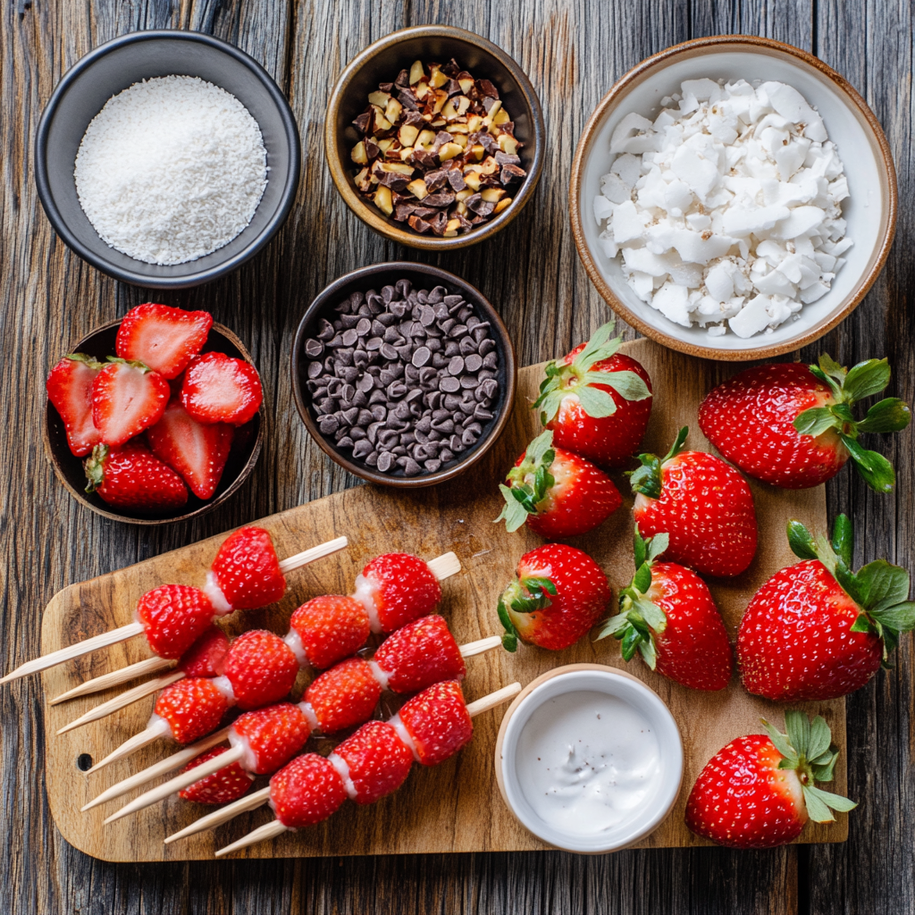 Valentine Chocolate Covered Strawberry Kabobs ingredients