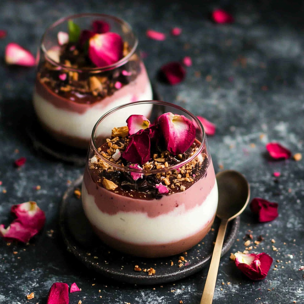 Valentine Rhubarb Rose Dark Chocolate Parfaits