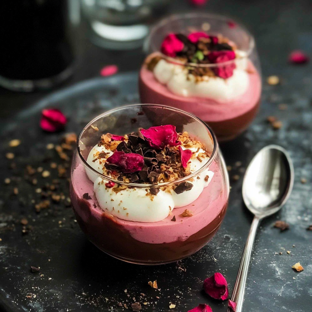Valentine Rhubarb Rose Dark Chocolate Parfaits