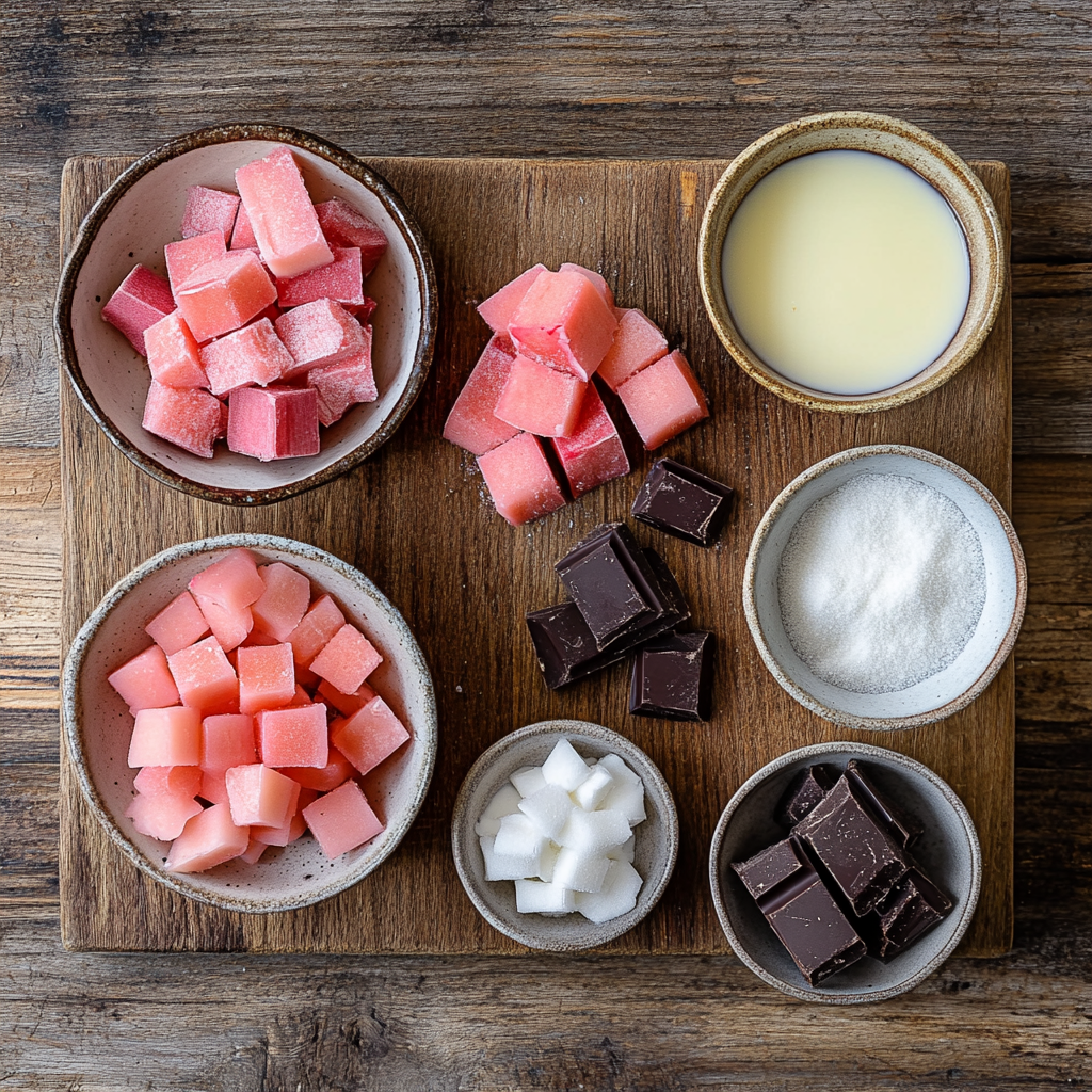 Valentine Rhubarb Rose Dark Chocolate Parfaits ingredients