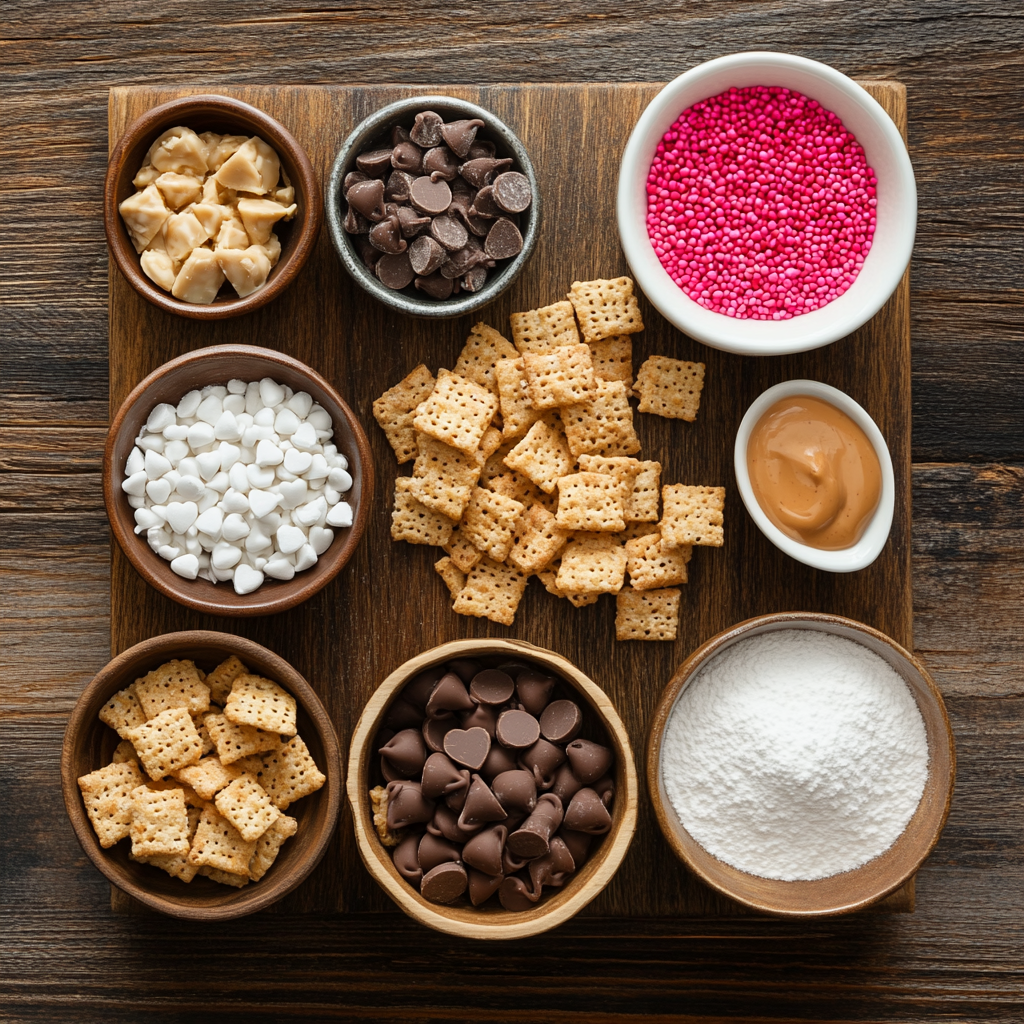 Valentine Valentine’s Day Muddy Buddies ingredients